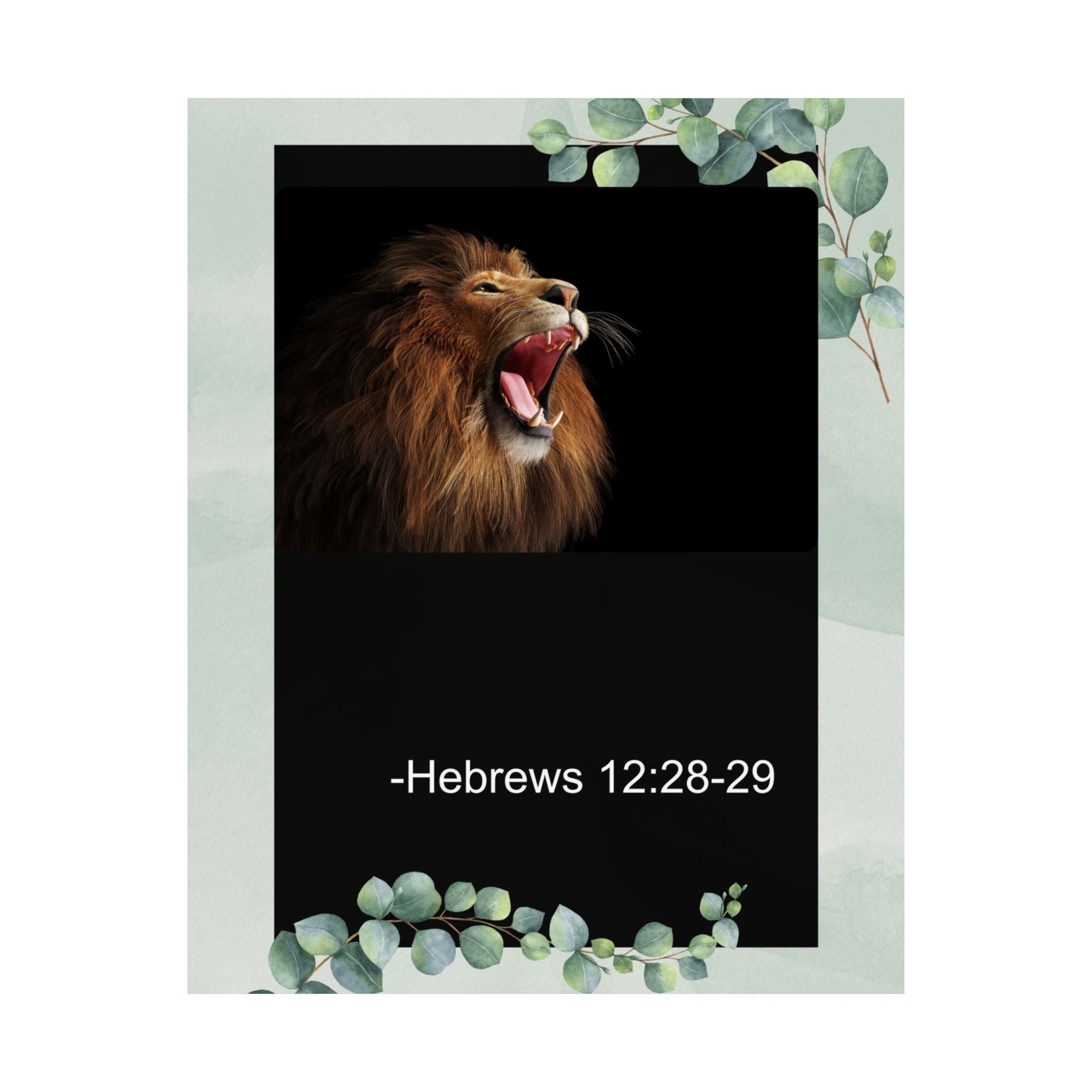 Inspirational Matte Vertical Posters - Motivational Wall Art, Lion Decor, Hebrews 12:28-29, Christian Home Decor, Unique Gift
