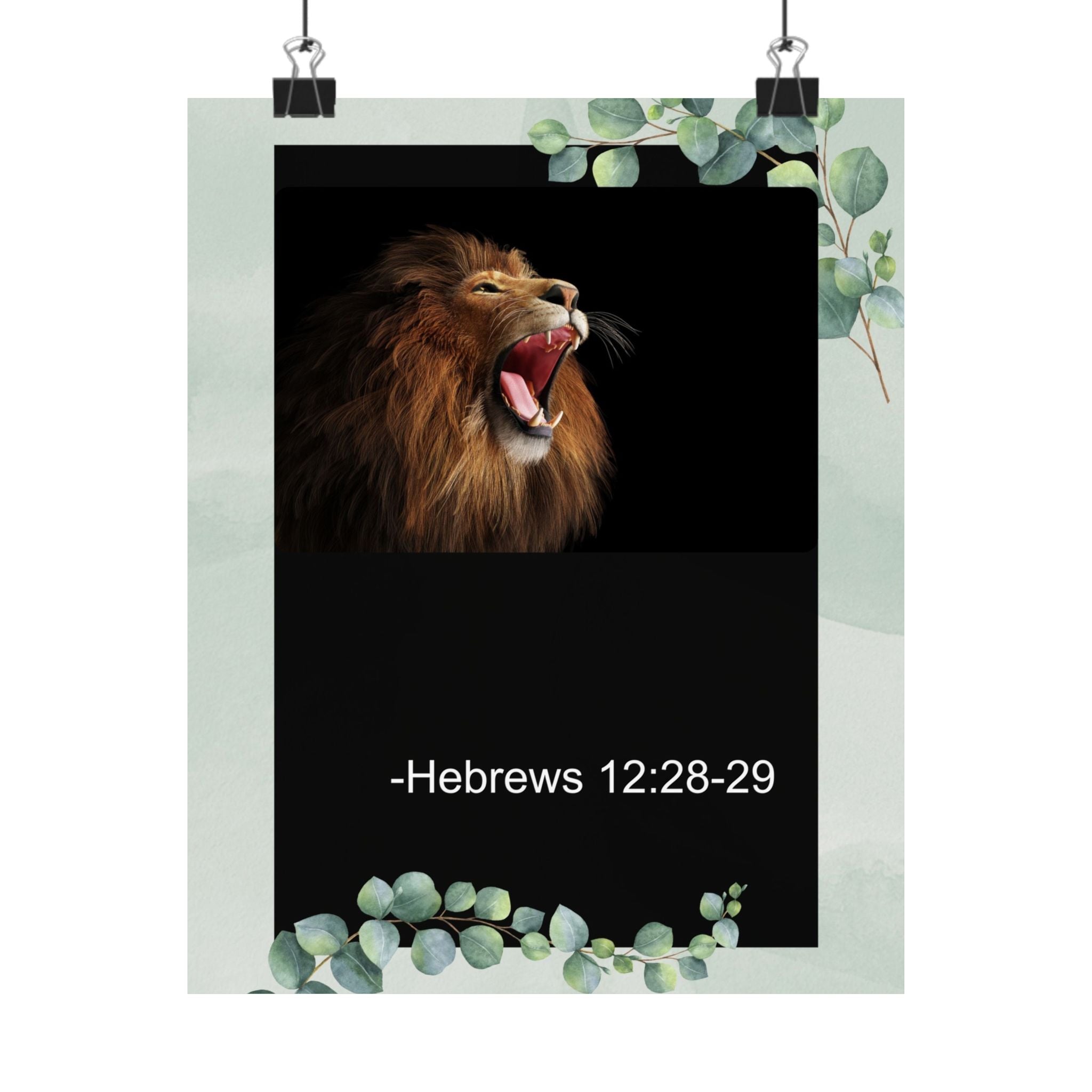 Inspirational Matte Vertical Posters - Motivational Wall Art, Lion Decor, Hebrews 12:28-29, Christian Home Decor, Unique Gift